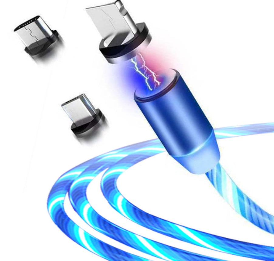 Cablu Magnetic LED 3 în 1, Încărcare Rapidă 2.1 A, Protecție Port – Compatibil iPhone, USB‑C, Android