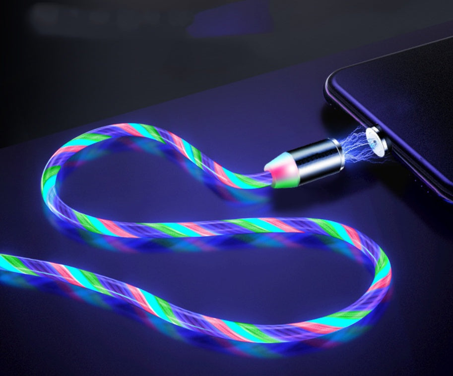 Cablu Magnetic LED 3 în 1, Încărcare Rapidă 2.1 A, Protecție Port – Compatibil iPhone, USB‑C, Android