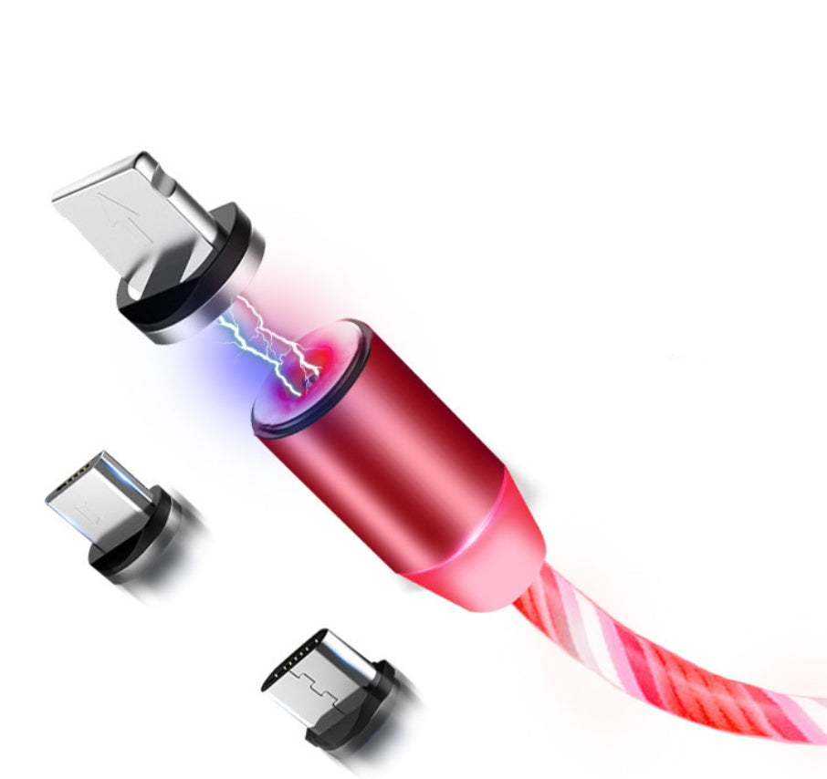 Cablu Magnetic LED 3 în 1, Încărcare Rapidă 2.1 A, Protecție Port – Compatibil iPhone, USB‑C, Android