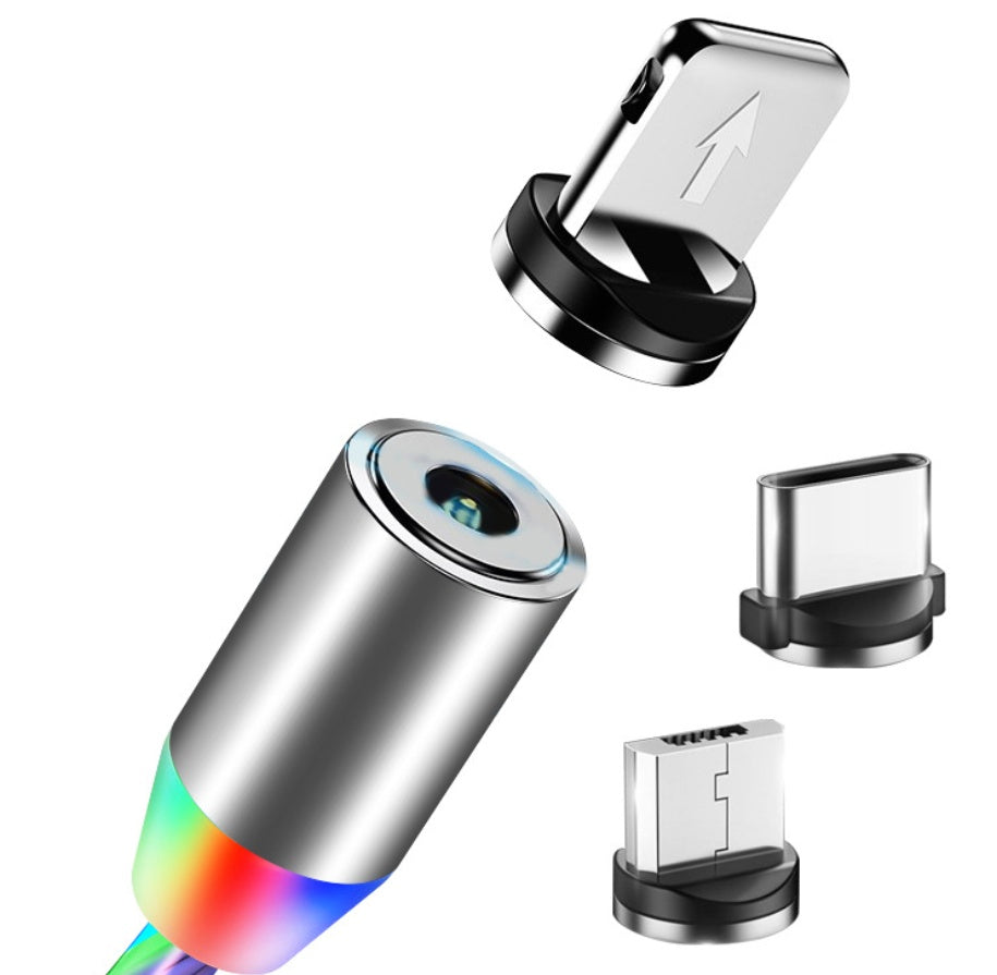 Cablu Magnetic LED 3 în 1, Încărcare Rapidă 2.1 A, Protecție Port – Compatibil iPhone, USB‑C, Android