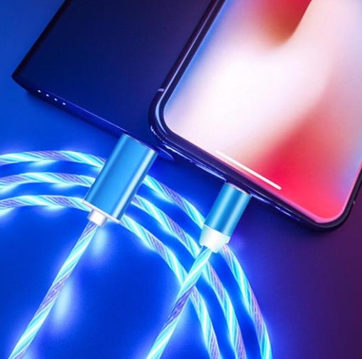 Cablu Magnetic LED 3 în 1, Încărcare Rapidă 2.1 A, Protecție Port – Compatibil iPhone, USB‑C, Android