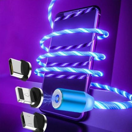 Cablu Magnetic LED 3 în 1, Încărcare Rapidă 2.1 A, Protecție Port – Compatibil iPhone, USB‑C, Android