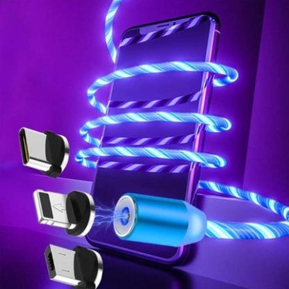 Cablu Magnetic LED 3 în 1, Încărcare Rapidă 2.1 A, Protecție Port – Compatibil iPhone, USB‑C, Android