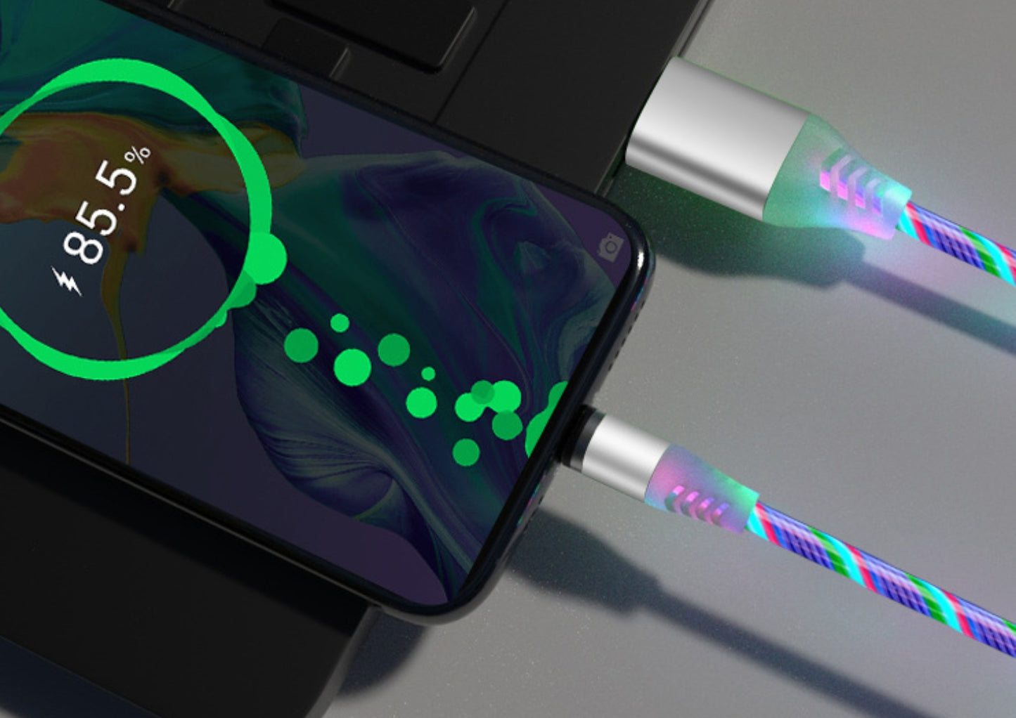 Cablu Magnetic LED 3 în 1, Încărcare Rapidă 2.1 A, Protecție Port – Compatibil iPhone, USB‑C, Android